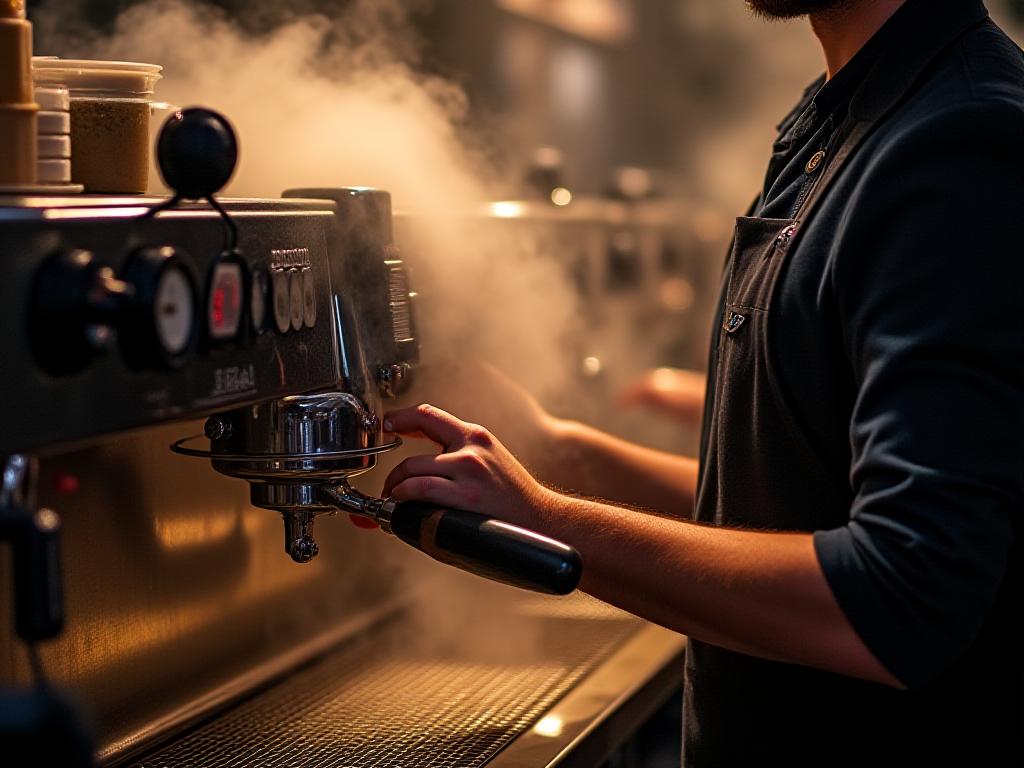 Macchina per espresso industriale in azione